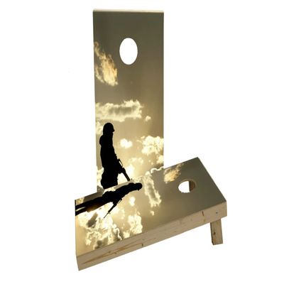 Soldier Silhouette at Dusk Custom Cornhole Board Game Set