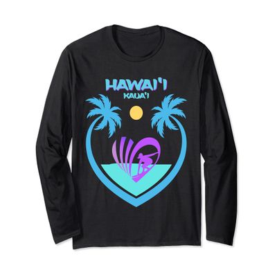 Hawaii Kauai Surf Beach Palms Aloha Oahu Gift Souvenir USA Long Sleeve T-Shirt