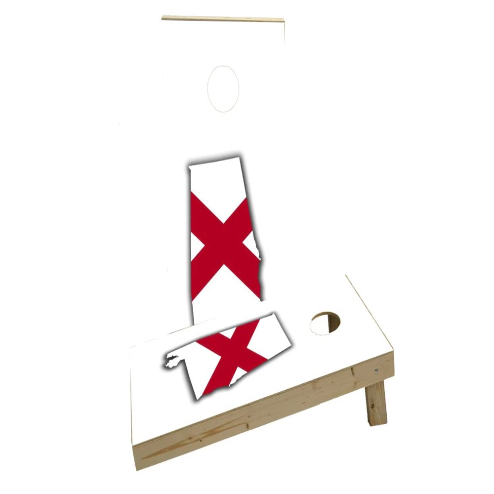 Alabama State Flag Outline (White Background) Custom Cornhole Board Game Set