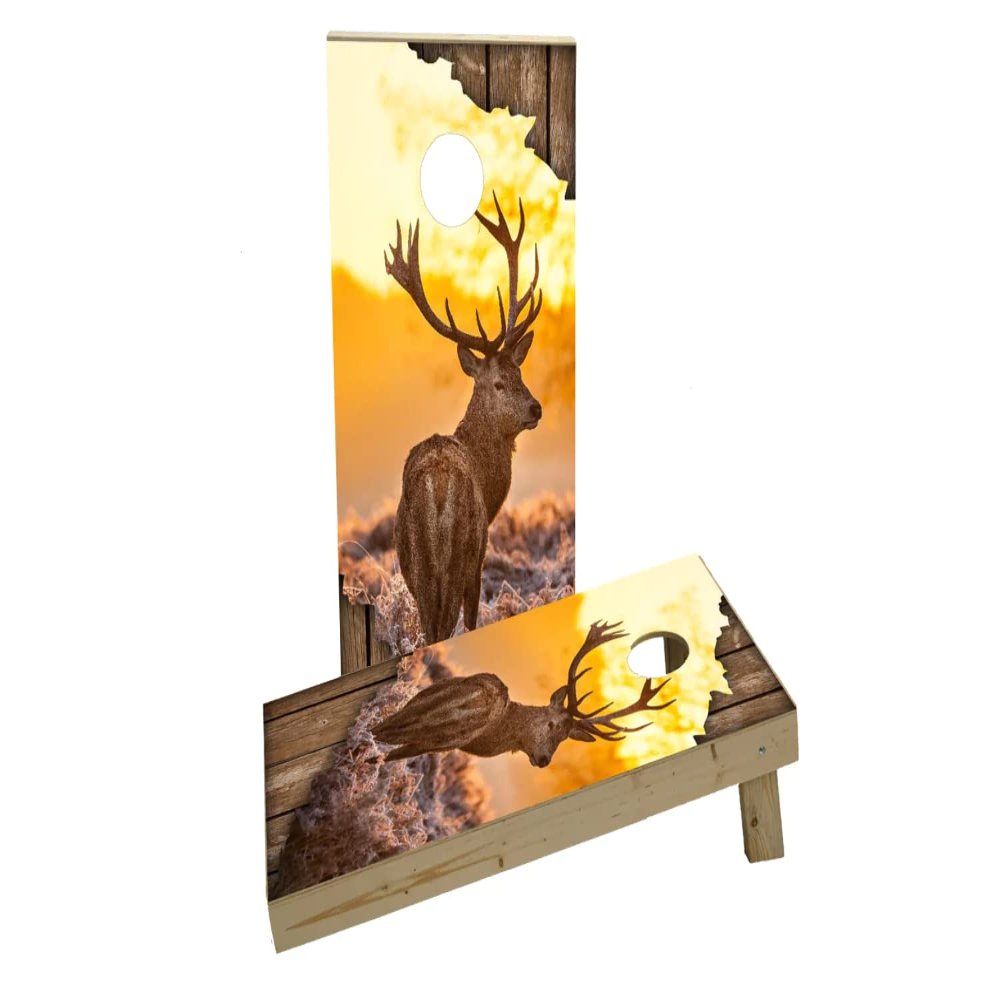 Torn Sunrise Buck with Wood Slat Background Custom Cornhole Board Game Set