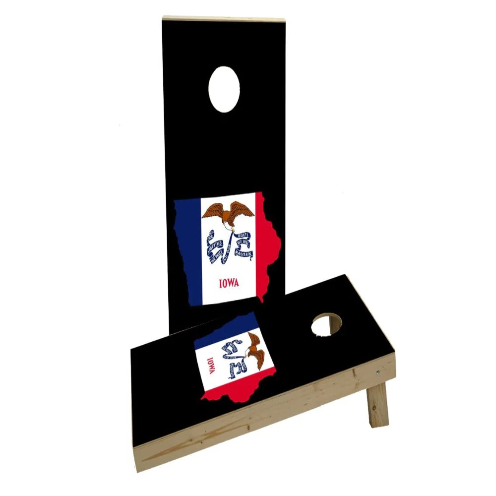 Iowa State Flag Outline (Black Background) Custom Cornhole Board Game Set