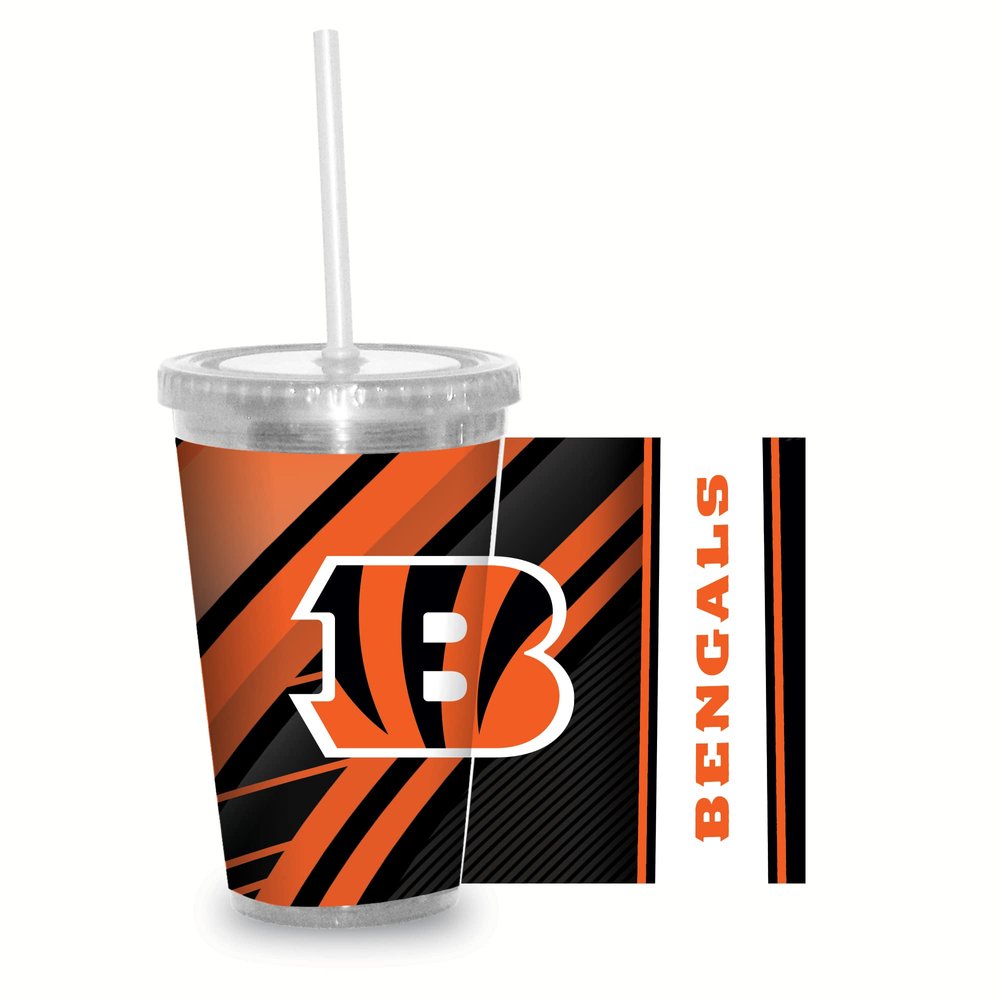 Rico Industries NFL Football Cincinnati Bengals NFL Football Team 16oz Clear Tumbler W/Straw