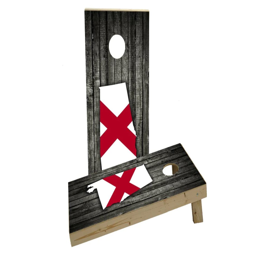 Wood Slate State Flag & Map (Alabama) Custom Cornhole Board Game Set