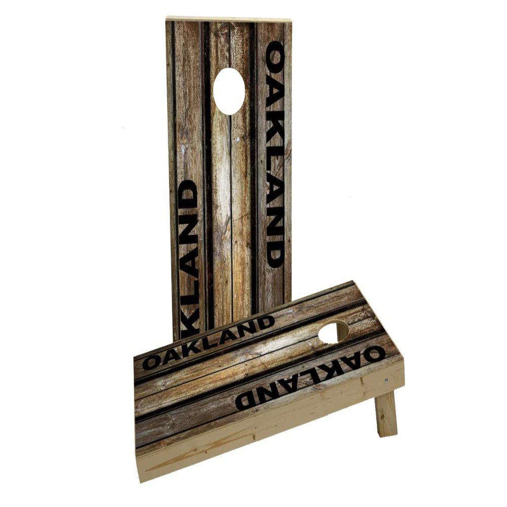 Woodslat Worn Oakland Football Custom Cornhole Board Game Set