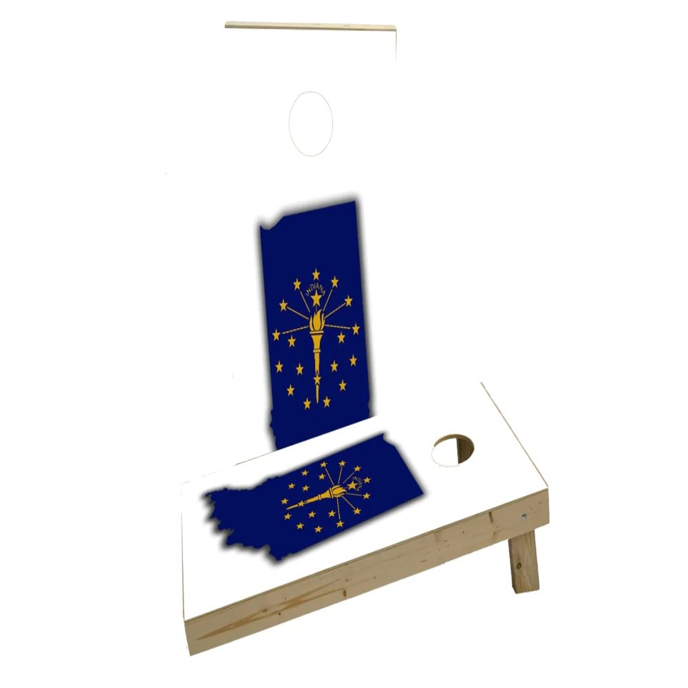 Indiana State Flag Outline (White Background) Custom Cornhole Board Game Set