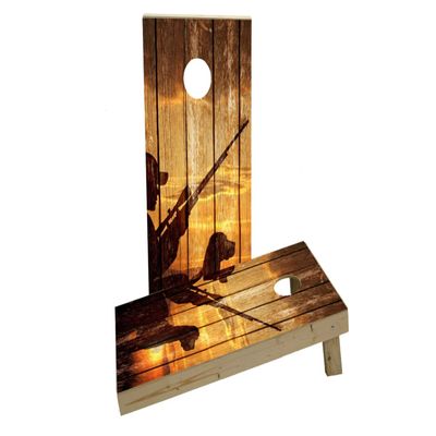 Sunrise Hunters with Wood Slat Background Custom Cornhole Board Game Set