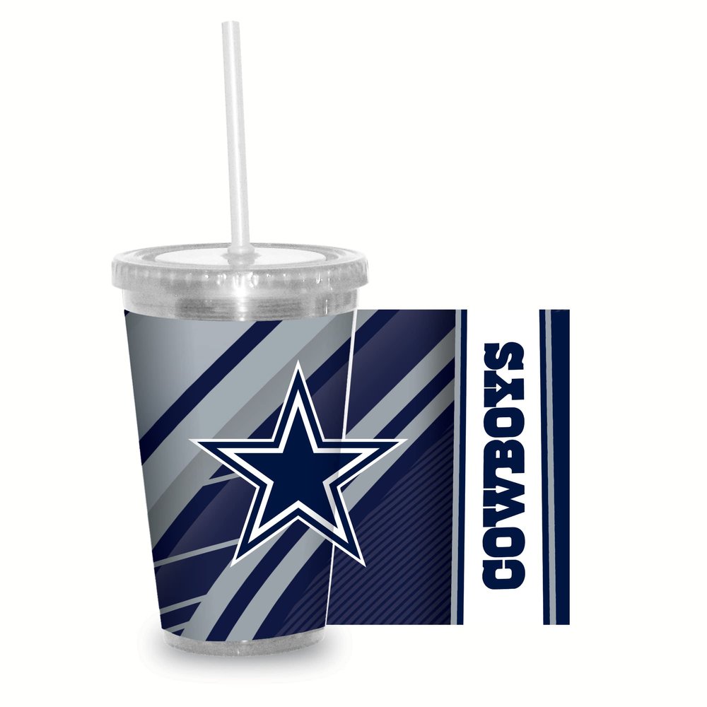 Rico Industries NFL Football Dallas Cowboys NFL Football Team 16oz Clear Tumbler W/Straw