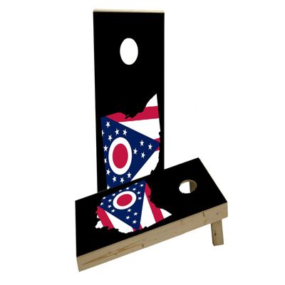 Ohio State Flag Outline (Black Background) Custom Cornhole Board Game Set