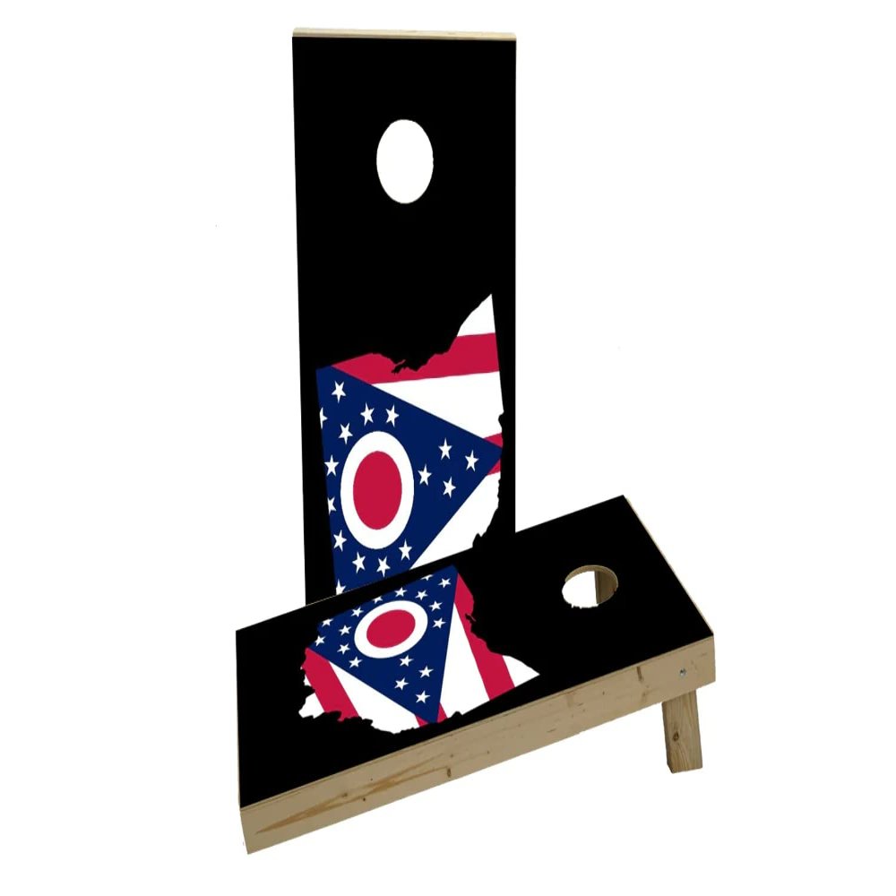Ohio State Flag Outline (Black Background) Custom Cornhole Board Game Set
