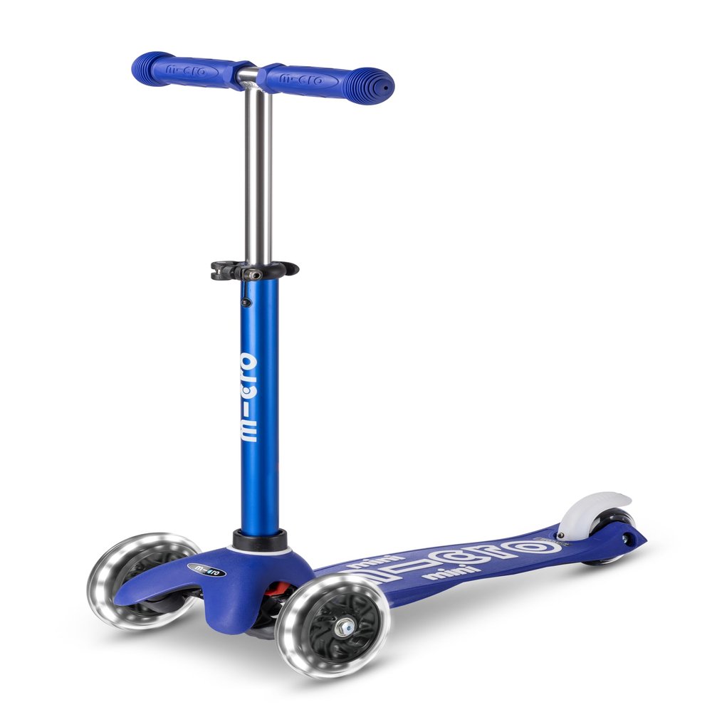 Micro Kickboard | Mini Deluxe LED | Three-Wheeled | Lean-to-Steer Swiss-Designed Micro Scooter | Motion-Activated Light-Up Wheels | Toddlers & Children Ages 2-5 (Blue/White)
