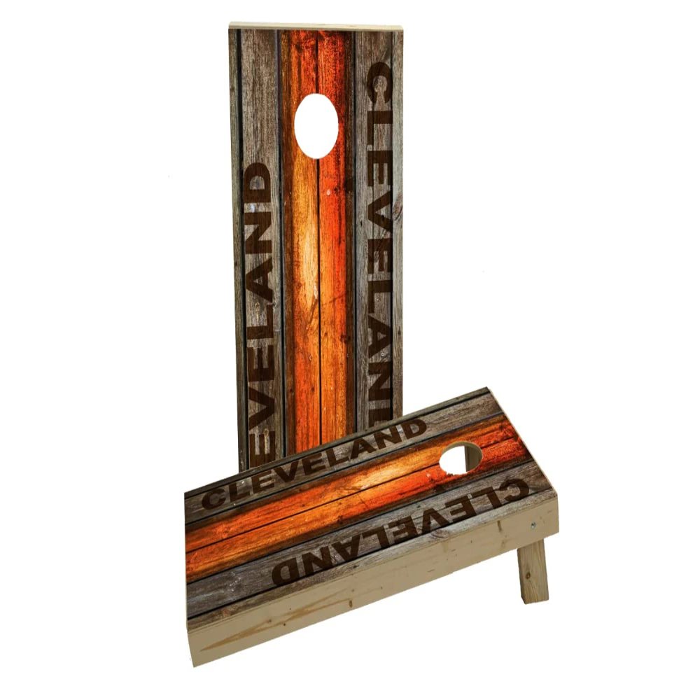 Woodslat Worn Cleveland Football Custom Cornhole Board Game Set