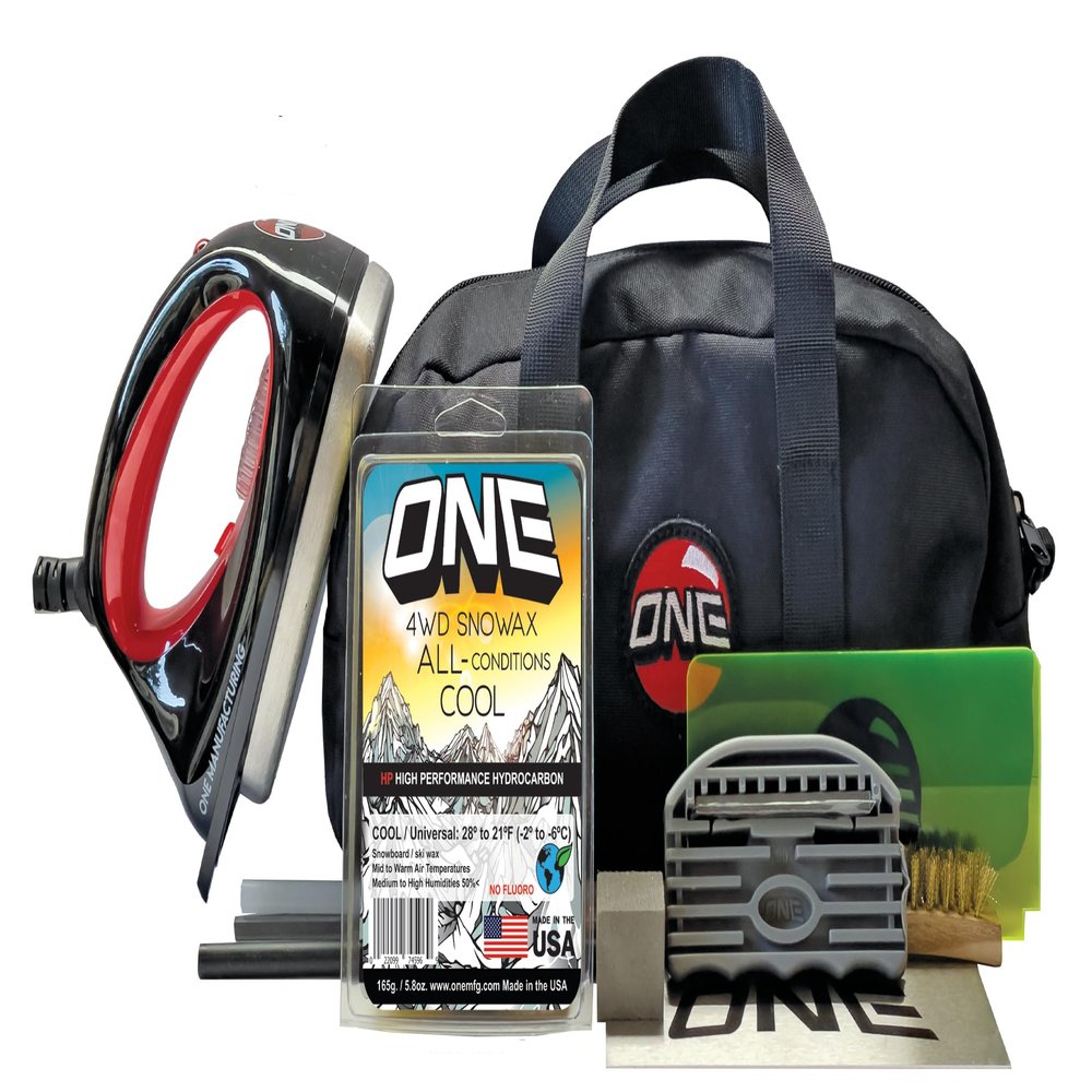 One Mfg Supremely Hot Tuning Kit- Snowboard/Skiing Hot Wax Iron + Tuning Equipment with Instructions. Iron, Wax, Edger, File, Scraper, Stone, Universal Conditions Wax. Custom-Carrying Bag. USA
