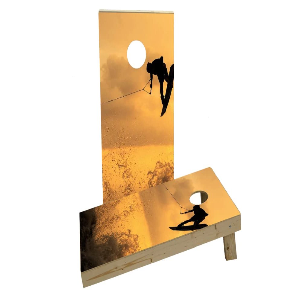 Sunset Wake Boarding Custom Cornhole Board Game Set