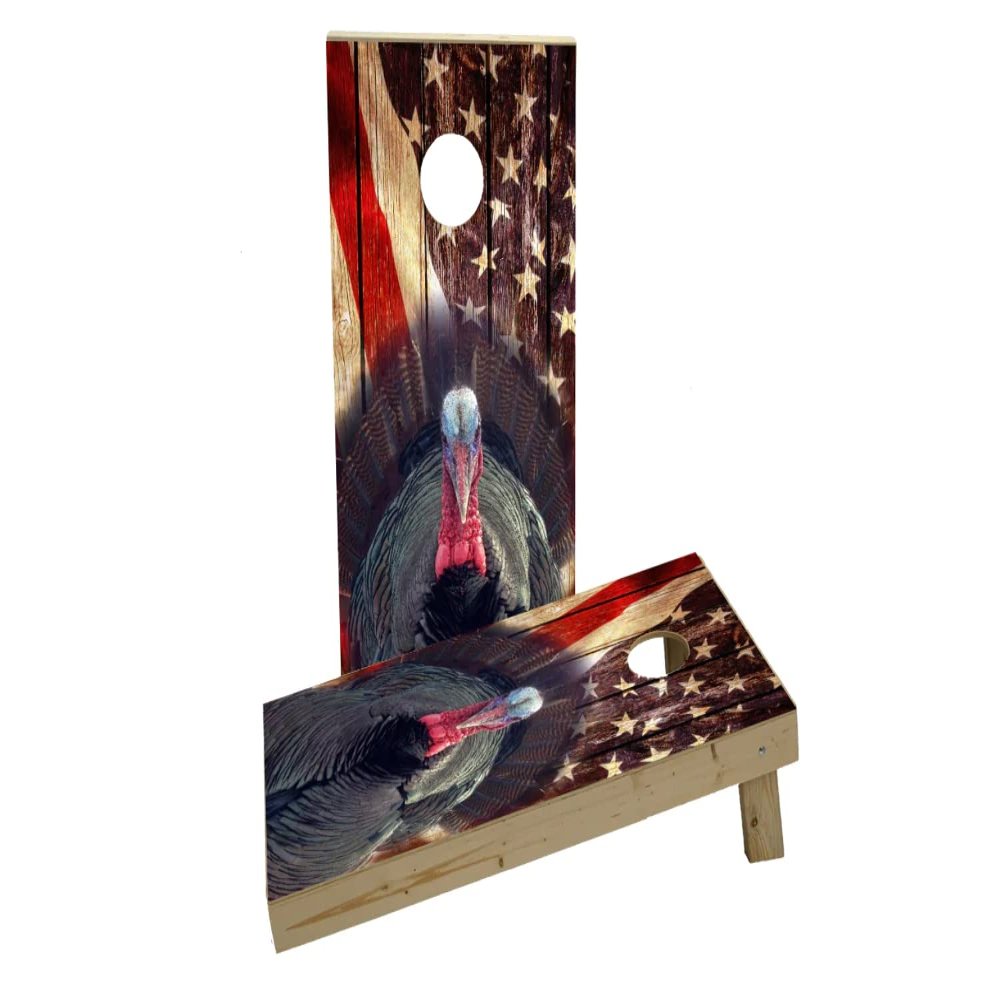 Patriotic Wood Slat with Turkey Custom Cornhole Board Game Set