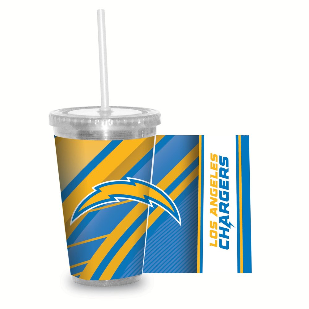 Rico Industries NFL Football Los Angeles Chargers NFL Football Team 16oz Clear Tumbler W/Straw