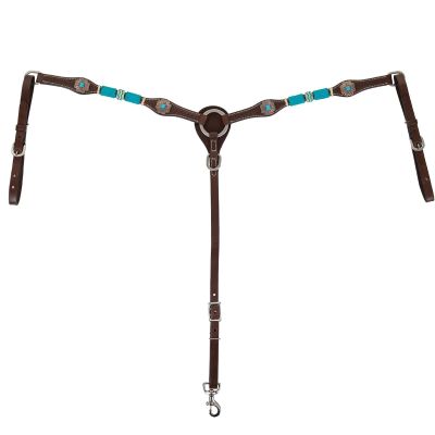 CIRCLE Y Turquoise Round Up Durable Versatile Western Horse Size Tack Double Leather Ply Breast Collar with Adjustable Chst Strap | 25" - 27" Breast Collar Working Length, Chocolate