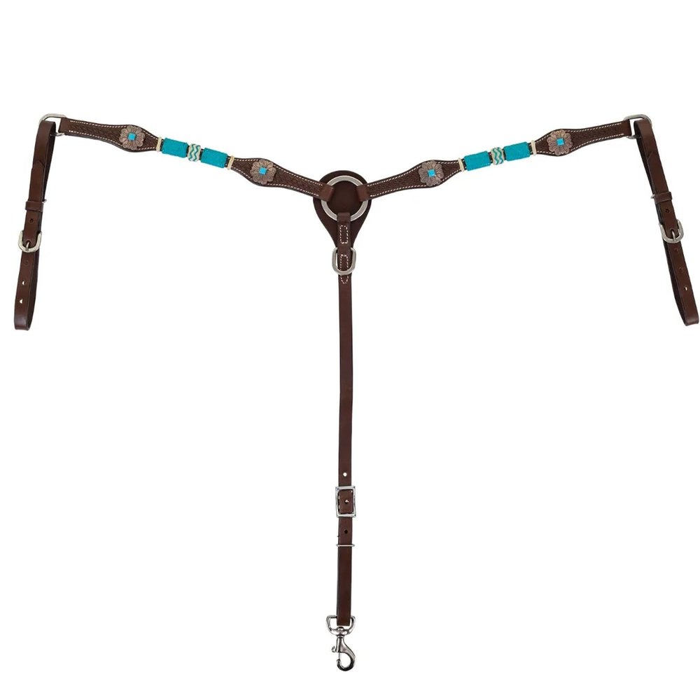 CIRCLE Y Turquoise Round Up Durable Versatile Western Horse Size Tack Double Leather Ply Breast Collar with Adjustable Chst Strap | 25" - 27" Breast Collar Working Length, Chocolate