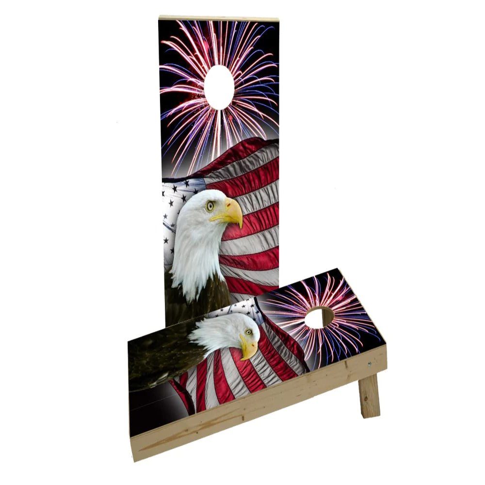 American Bald Eagle with Fireworks Custom Cornhole Board Game Set