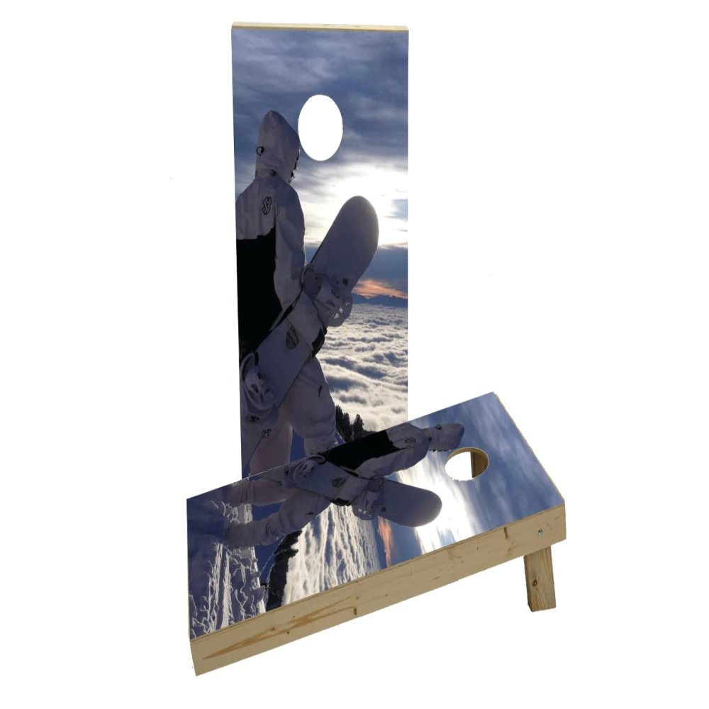 Snow Boarder in White Custom Cornhole Board Game Set