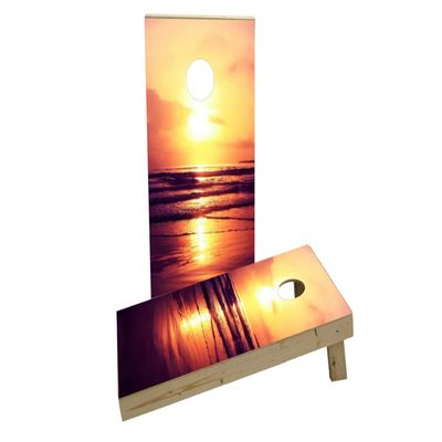 Orange Sunset On The Beach Custom Cornhole Board Game Set