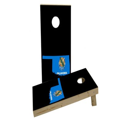 Oklahoma State Flag Outline (Black Background) Custom Cornhole Board Game Set