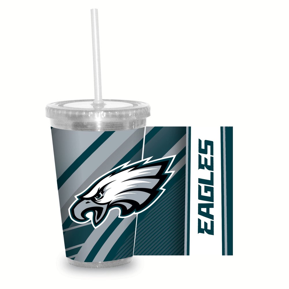 Rico Industries NFL Football Philadelphia Eagles NFL Football Team 16oz Clear Tumbler W/Straw