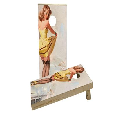 Yellow Pinup Girl Custom Cornhole Board Game Set