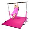 Gymnastics Bar for Kids with 6x4 Mat, Adjustable Height 3 to 5 FT Foldable, Horizontal Kip Bar Gymnastic Training Bar for Junior Gymnasts, Expandable Heavy Duty Jungle Gym Home Exercise Bar, Pink