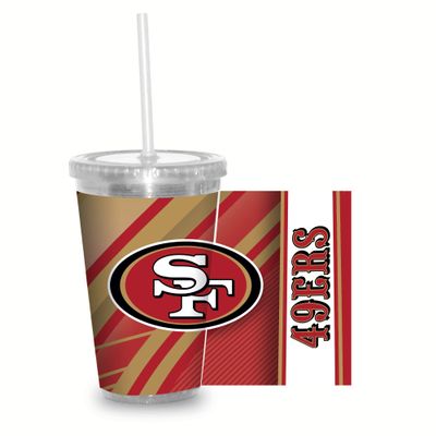 Rico Industries NFL Football San Francisco 49ers NFL Football Team 16oz Clear Tumbler W/Straw