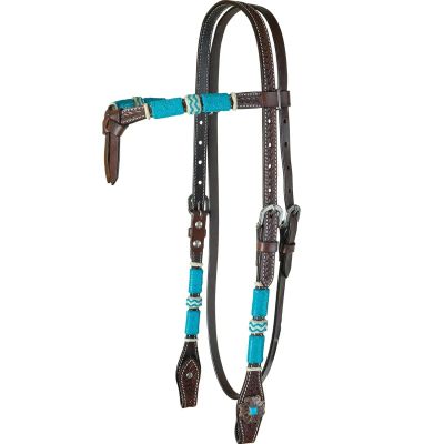 Circle Y Turquoise Round Up Futurity Durable Versatile Western Horse Size Double Leather Ply Browband Headstall with Adjustable Strap | 36" - 43" Headstall Working Length, Chocolate