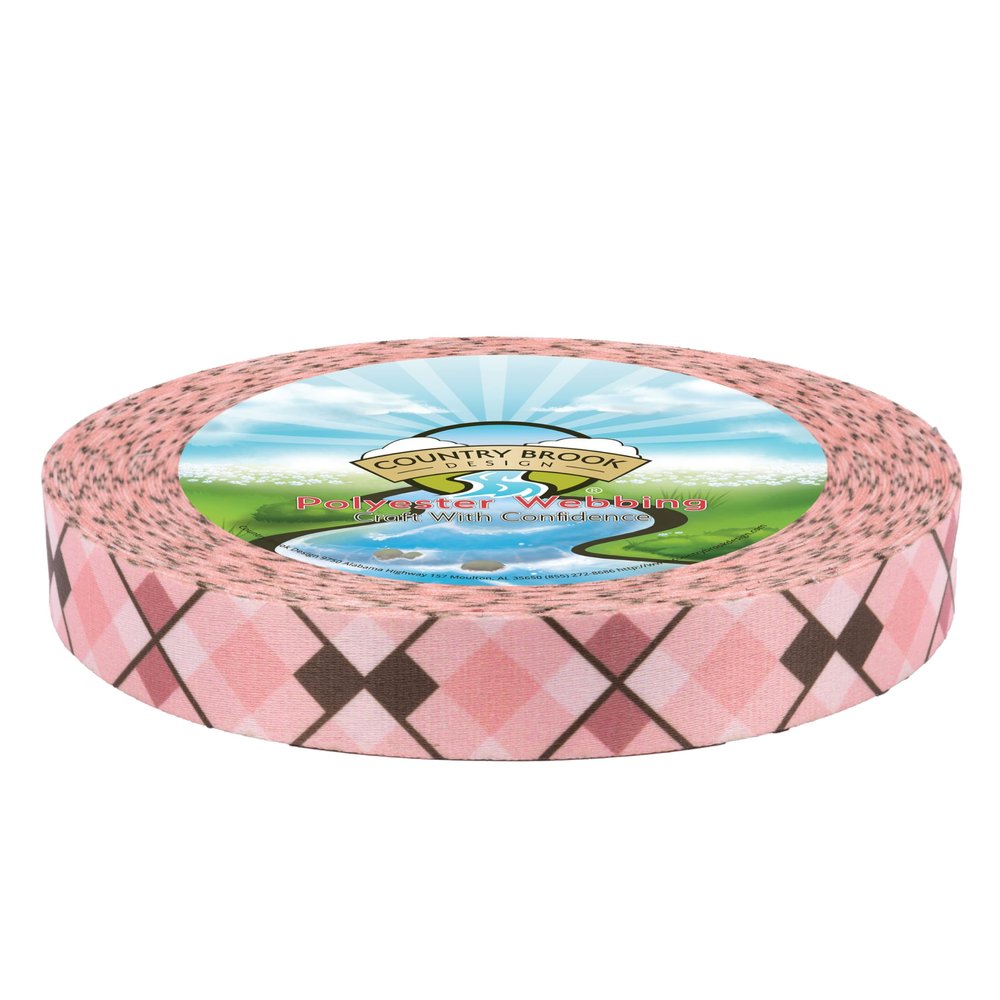 Country Brook Design - Pink and Brown Argyle Photo Quality Polyester (1 Inch, 50 Yards)