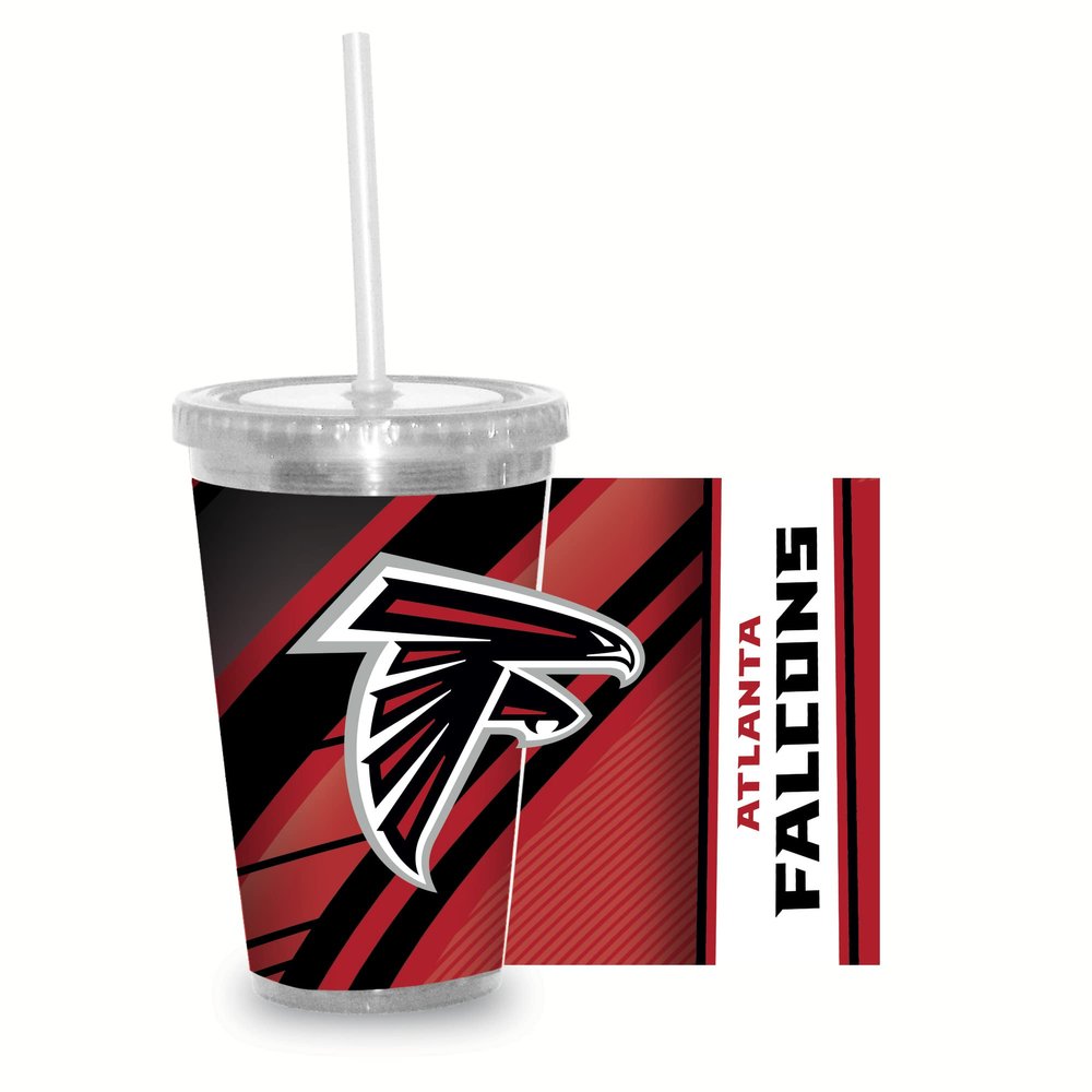 Rico Industries NFL Football Atlanta Falcons NFL Football Team 16oz Clear Tumbler W/Straw