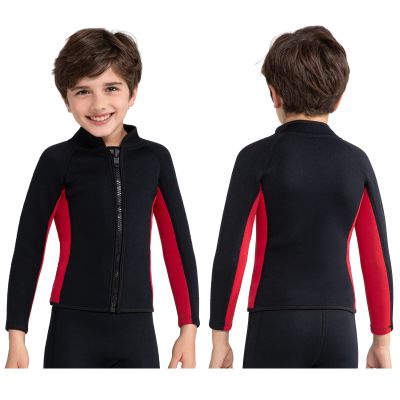 REALON Kids Wetsuit Top Jacket for Toddlers Boys Girls 3mm Neoprene Long Sleeve Front Zipper Thermal Wet Suits Keep Warm Swimwear for Surfing Swimming Surfing Boating