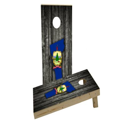 Wood Slate State Flag & Map (Vermont) Custom Cornhole Board Game Set
