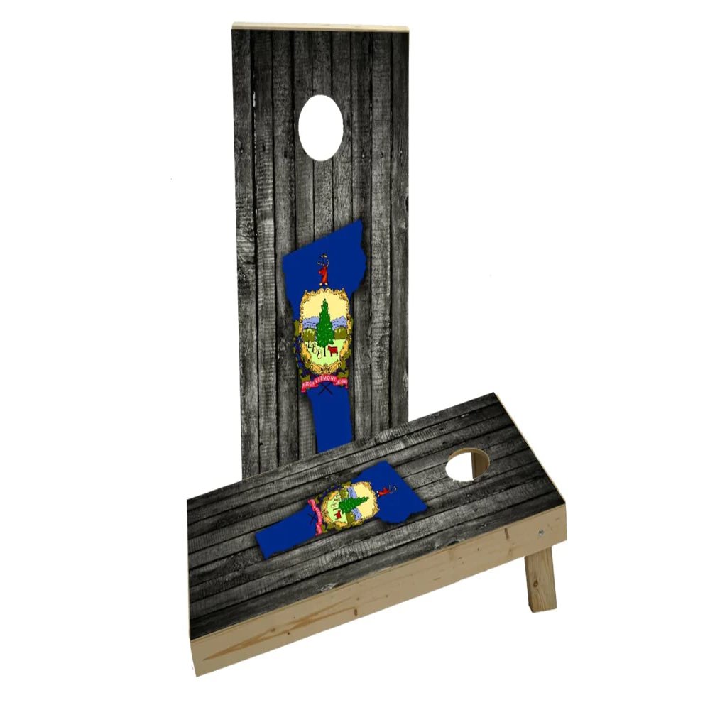 Wood Slate State Flag & Map (Vermont) Custom Cornhole Board Game Set