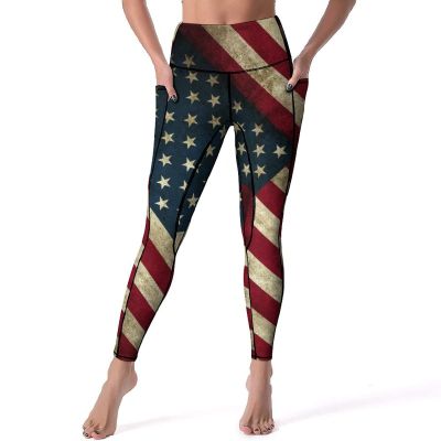 Bagea-Ka American Flag USA Pattern High Waisted Leggings for Women Yoga Pants with Pocket Workout Sports Athletic
