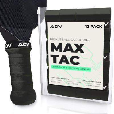 ADV MaxTac Tacky Pickleball Overgrip - 12 Pack - Extremely Sticky Non-Slip Pickleball Grip Tape - Razor-Thin & Easy to Use Pro Pickleball Paddle Grip Tape (12-Pack Black)