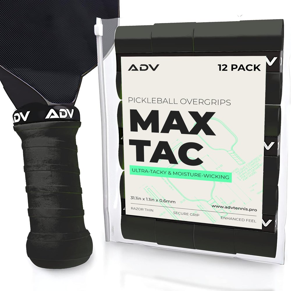 ADV MaxTac Tacky Pickleball Overgrip - 12 Pack - Extremely Sticky Non-Slip Pickleball Grip Tape - Razor-Thin & Easy to Use Pro Pickleball Paddle Grip Tape (12-Pack Black)