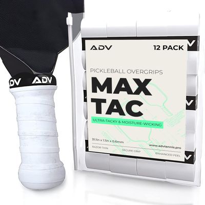ADV MaxTac Tacky Pickleball Overgrip - 12 Pack - Extremely Sticky Non-Slip Pickleball Grip Tape - Razor-Thin & Easy to Use Pro Pickleball Paddle Grip Tape (12-Pack White)