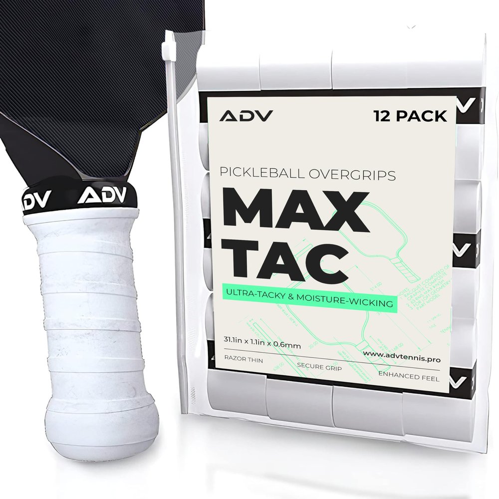 ADV MaxTac Tacky Pickleball Overgrip - 12 Pack - Extremely Sticky Non-Slip Pickleball Grip Tape - Razor-Thin & Easy to Use Pro Pickleball Paddle Grip Tape (12-Pack White)