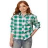 SANGTREE Girls Plaid Flannel Shirt Long Sleeve Button Down Shirts for Girl, Green White Plaid, 12-13 Years = Tag 180 view 1
