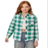 SANGTREE Girls Plaid Flannel Shirt Long Sleeve Button Down Shirts for Girl, Green White Plaid, 12-13 Years = Tag 180 view 2