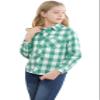 SANGTREE Girls Plaid Flannel Shirt Long Sleeve Button Down Shirts for Girl, Green White Plaid, 12-13 Years = Tag 180 view 4