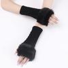 Arm Warmers Fingerless Thumb Hole Wrist Gloves Knitted Mitten Winter Gift Warm Gloves for Women (Black) view 3