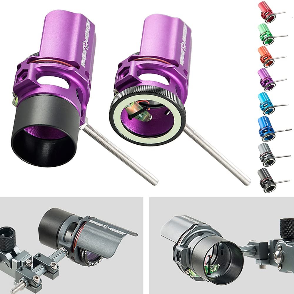 Compound Bow Sight 1 Pin Scope with Sunshade Lens Magnifier 2X 4X 6X 8X Competitive Shooting Target Practice Single Pin Compound Bow Sight Accessory (Purple, 2X)