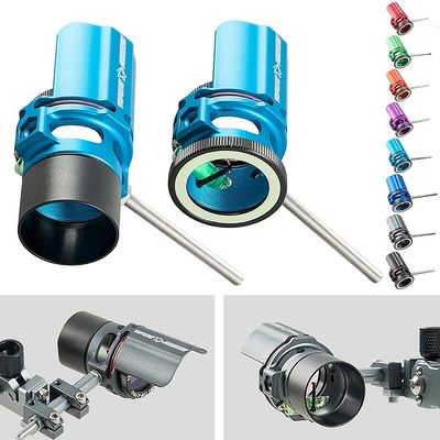 Compound Bow Sight 1 Pin Scope with Sunshade Lens Magnifier 2X 4X 6X 8X Competitive Shooting Target Practice Single Pin Compound Bow Sight Accessory (Light Blue, 4X)