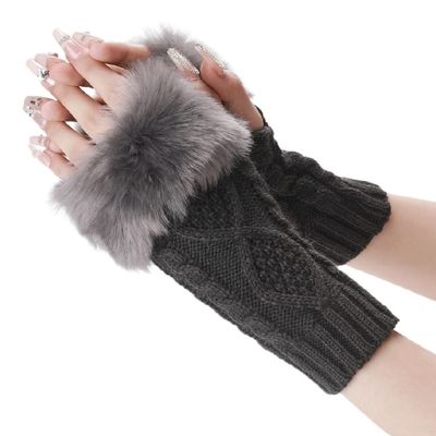 TYAGY Arm Warmers Fingerless Thumb Hole Wrist Gloves Knitted Mitten Winter Gift Warm Gloves for Women (Dark Gray)