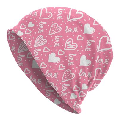 LAIPUTER Pink Heart Beanie Standard Closed Chemo Knitted Hats Baggy Slouchy Skull Cap Cancer Headwear for Women Men