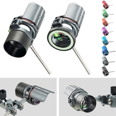 Compound Bow Sight 1 Pin Scope with Sunshade Lens Magnifier 2X 4X 6X 8X Competitive Shooting Target Practice Single Pin Compound Bow Sight Accessory (Grey, 4X)