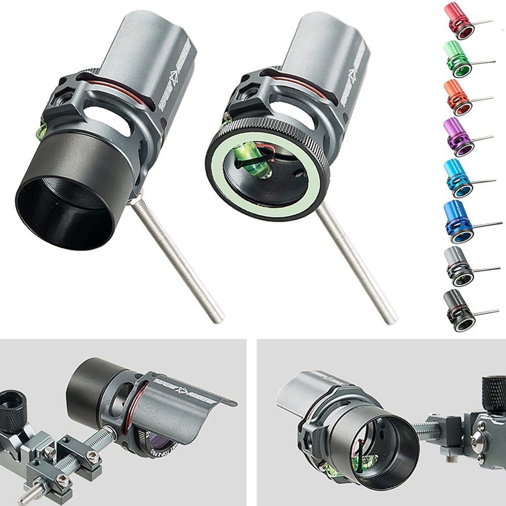 Compound Bow Sight 1 Pin Scope with Sunshade Lens Magnifier 2X 4X 6X 8X Competitive Shooting Target Practice Single Pin Compound Bow Sight Accessory (Grey, 4X)